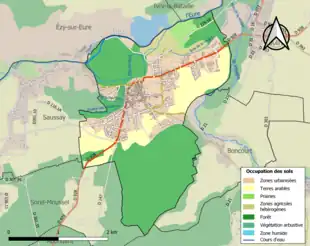 Carte en couleurs présentant l'occupation des sols.