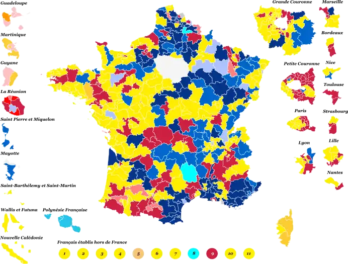Nuance politique des candidats élus à l'issue du 1er tour ou du 2d tour.