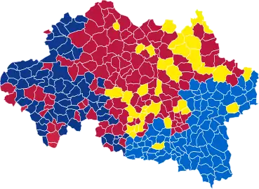 Nuance politique des candidats arrivés en tête dans chaque commune au 2e tour.