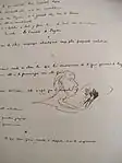Manuscrit littéraire avec croquis préparatoires.