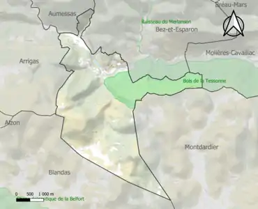 Carte de la ZNIEFF de type 1 sur la commune.
