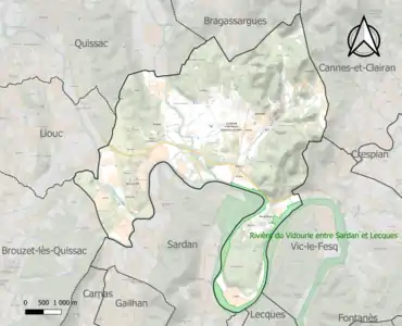Carte de la ZNIEFF de type 1 sur la commune.
