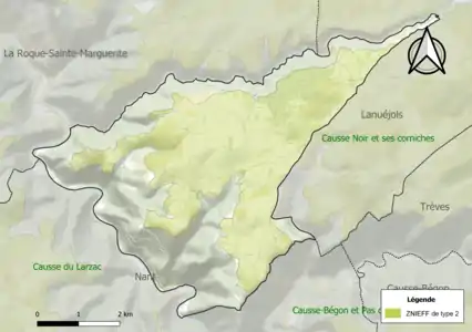 Carte de la ZNIEFF de type 2 sur la commune.