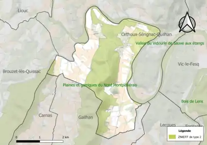 Carte des ZNIEFF de type 2 sur la commune.