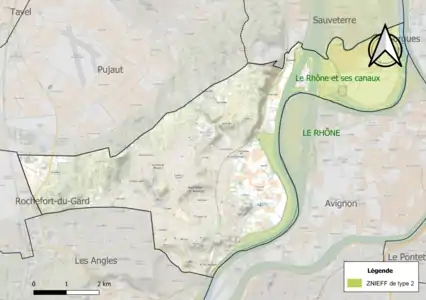 Carte des ZNIEFF de type 2 sur la commune.