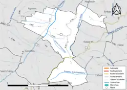 Carte en couleur présentant le réseau hydrographique de la commune
