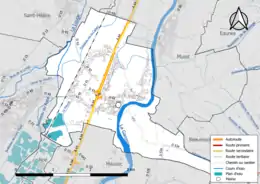 Carte en couleur présentant le réseau hydrographique de la commune
