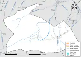 Carte en couleur présentant le réseau hydrographique de la commune