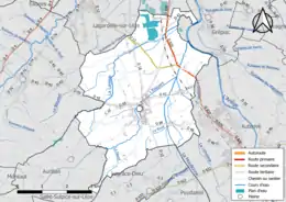 Carte en couleur présentant le réseau hydrographique de la commune
