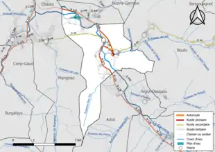 Carte en couleur présentant le réseau hydrographique de la commune
