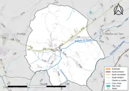Carte en couleur présentant le réseau hydrographique de la commune