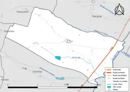 Carte en couleur présentant le réseau hydrographique de la commune
