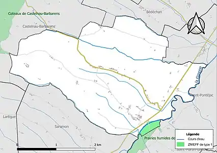 Carte de la ZNIEFF de type 1 sur la commune.