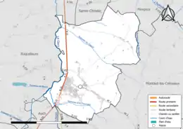 Carte en couleur présentant le réseau hydrographique de la commune