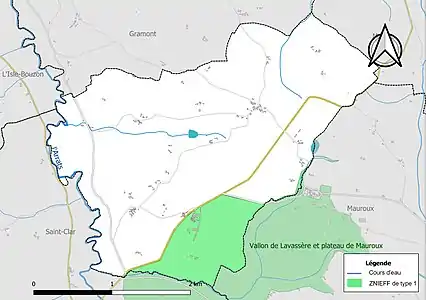 Carte de la ZNIEFF de type 1 sur la commune.
