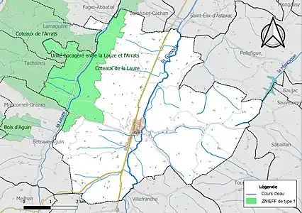 Carte des ZNIEFF de type 1 sur la commune.