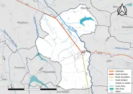 Carte en couleur présentant le réseau hydrographique de la commune
