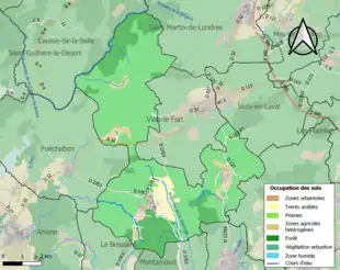 Carte en couleurs présentant l'occupation des sols.