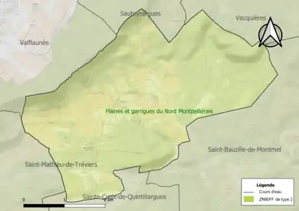 Carte de la ZNIEFF de type 2 sur la commune.