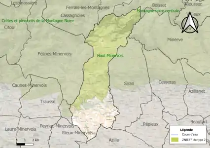 Carte des ZNIEFF de type 2 sur la commune.