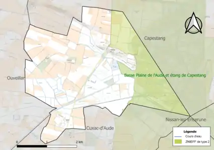 Carte de la ZNIEFF de type 2 sur la commune.