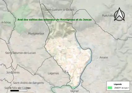 Carte de la ZNIEFF de type 1 sur la commune.