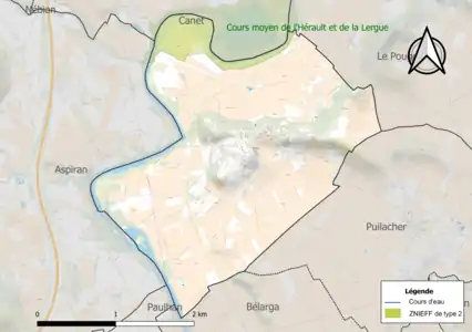 Carte de la ZNIEFF de type 2 sur la commune.