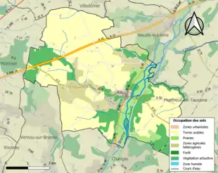 Carte en couleurs présentant l'occupation des sols.
