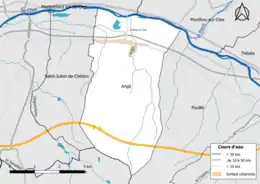 Carte en couleur présentantle réseau hydrographique de la commune