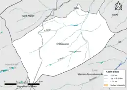 Carte en couleur présentantle réseau hydrographique de la commune