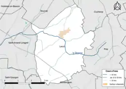 Carte en couleur présentantle réseau hydrographique de la commune