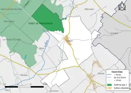 La frange nord du territoire communal est en lisière de la ZNIEFF de type 2 « Forêt de Marchenoir ».
