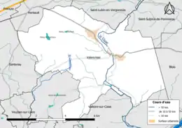 Carte en couleur présentantle réseau hydrographique de la commune