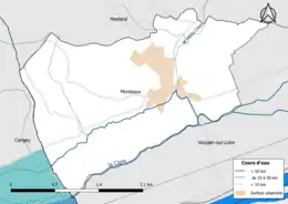 Carte en couleur présentantle réseau hydrographique de la commune