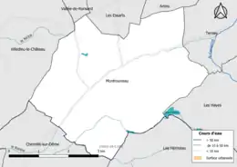 Carte en couleur présentantle réseau hydrographique de la commune
