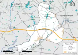Carte en couleur présentantle réseau hydrographique de la commune