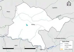 Carte en couleur présentantle réseau hydrographique de la commune