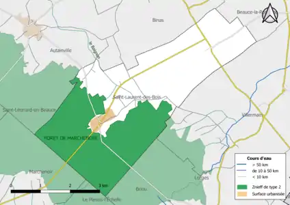 Carte des ZNIEFF de type 2 localisées sur la commune.