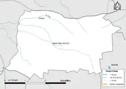 Carte en couleur présentantle réseau hydrographique de la commune