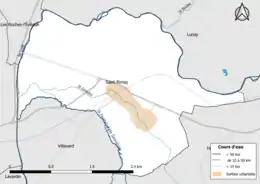 Carte en couleur présentantle réseau hydrographique de la commune
