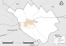 Carte en couleur présentantle réseau hydrographique de la commune