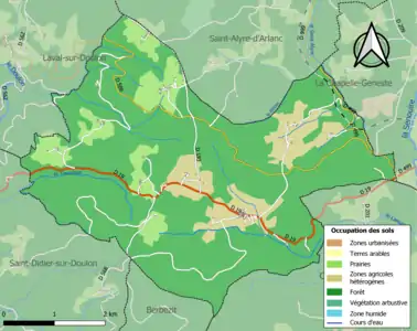 Carte en couleurs des infrastructures et de l'occupation des sols de la commune.
