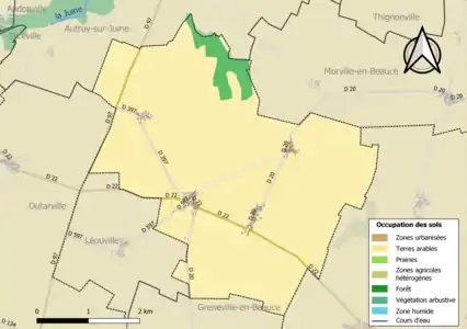 Carte des infrastructures et de l'occupation des sols de la commune en 2018 (CLC).