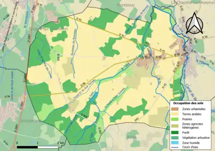 Carte des infrastructures et de l'occupation des sols de la commune en 2018 (CLC).
