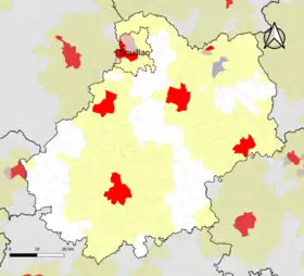 Localisation de l'aire d'attraction de Souillac dans le département du Lot.