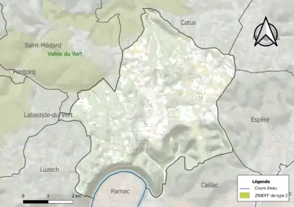 Carte de la ZNIEFF de type 2 sur la commune.