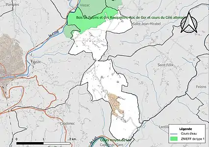 Carte de la ZNIEFF de type 1 sur la commune.