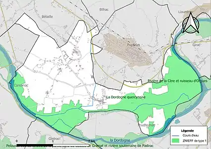 Carte de la ZNIEFF de type 1 sur la commune.