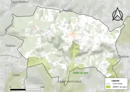 Carte de la ZNIEFF de type 2 sur la commune.