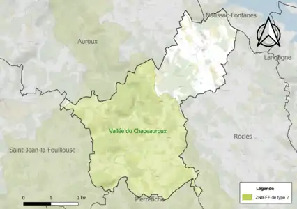 Carte de la ZNIEFF de type 2 sur la commune.